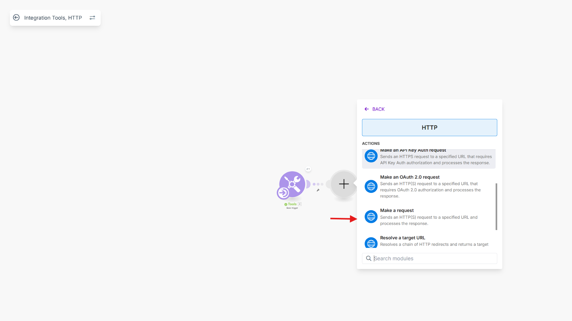 Step 1 – Add HTTP “Make a request” module